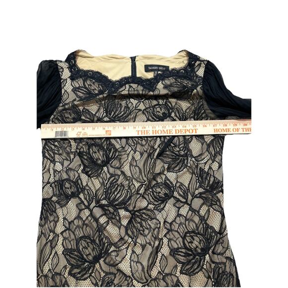 Tadashi Shoji Dress Size 12 Black Lacy Sheer Balloon Sleeve - Read Description - Picture 3 of 9